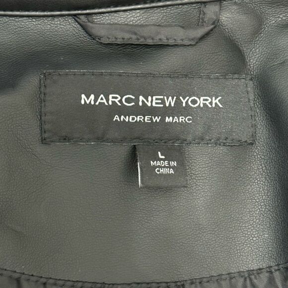 New Marc New York by Andrew Marc Faux Leather Black Bomber Jacket Women’s Sz L - Picture 6 of 11